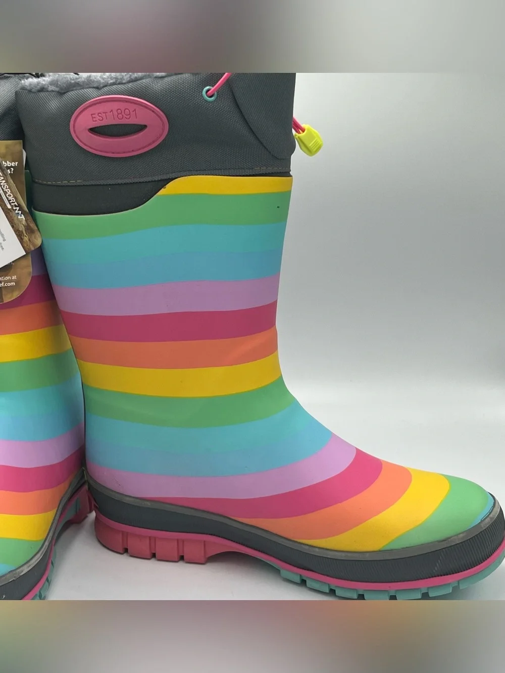 Western Chief Rainbow Rules Winterprene Waterproof Fur Lined Rain Boots Kids 6